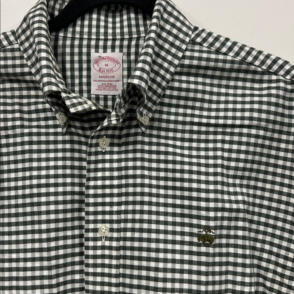 Brooks Brothers green and White Checkered Madison Button-Up Shirt M - Picture 2 of 5